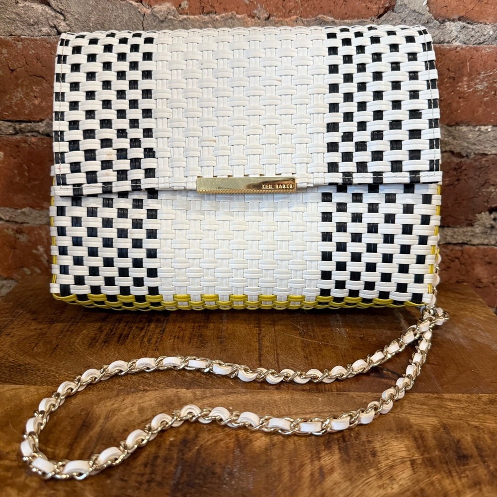 Ted Baker Woven Black, White, and Yellow Clutch